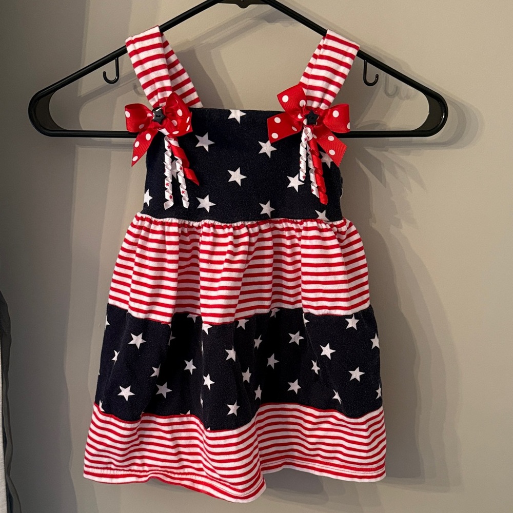 Patriotic Star and Stripe Dress with Bows